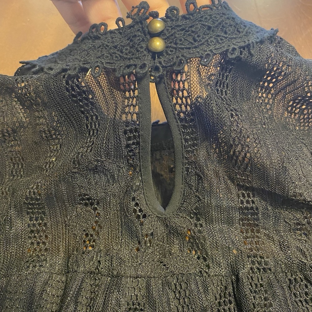 Whimsigoth black Lace witchy 3/4 Sleeve Lined Boho Shirt Top Blouse small soft - Picture 9 of 10